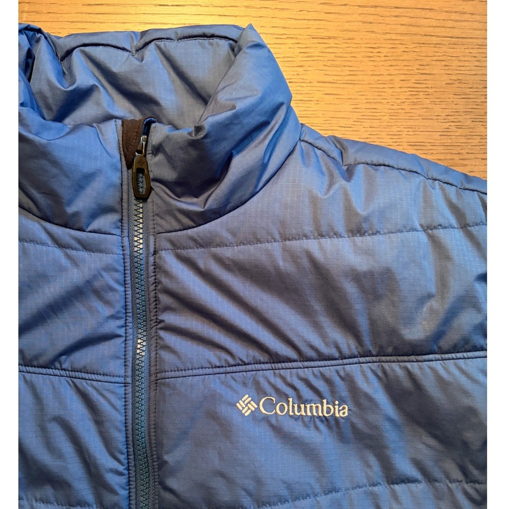 Columbia Omni-Heat Puffer Jacket Mens Blue Insulated Full Zip Ripstop Coat - Picture 8 of 13